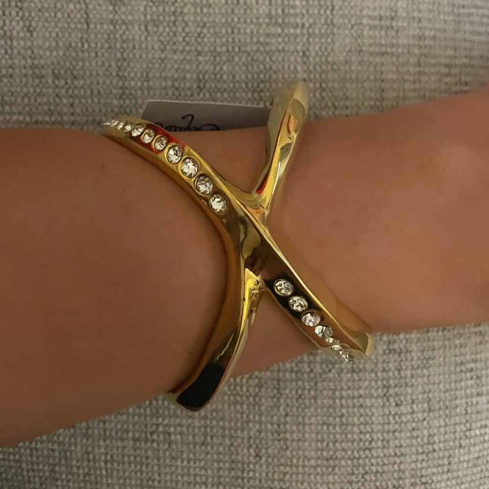 Sequin Jewelry Gold Crossover Bracelet with Rhinestones- NWT
